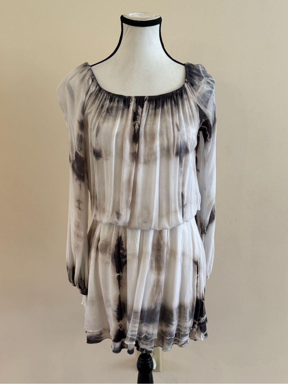 Women's Black & White Tie-Dye Peasant Top Dress size Large